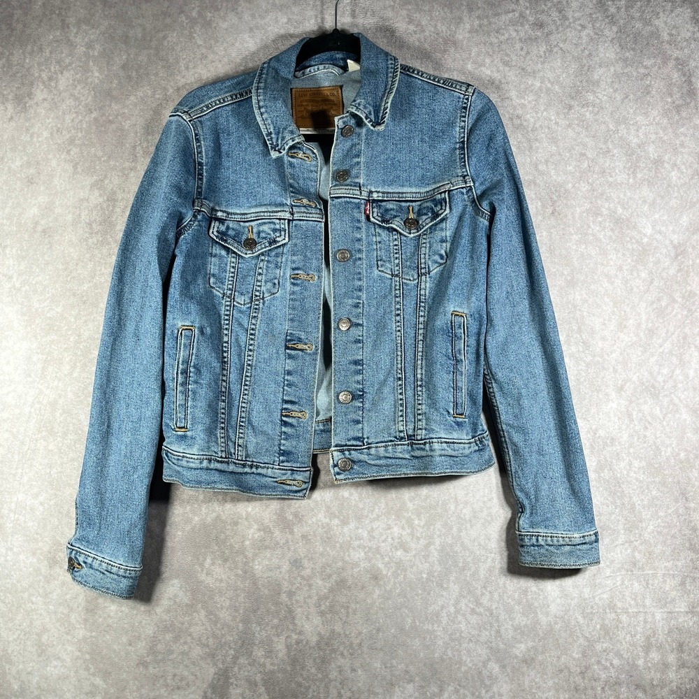 Levi's Premium Denim Trucker Jacket Womens Small Blue Button Front Cropped Y2K